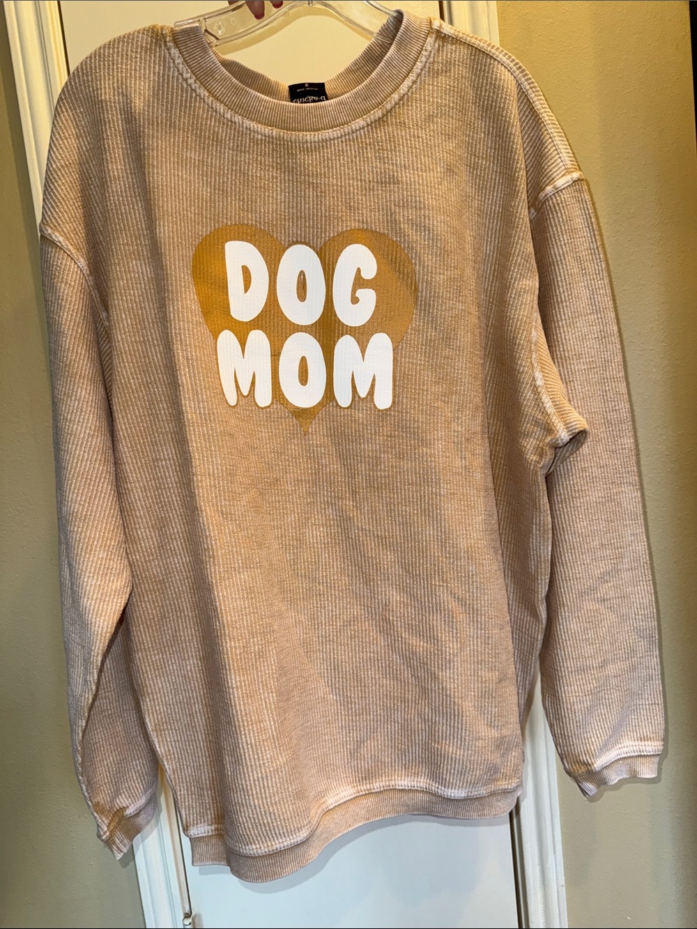 Chicka-D Dog Mom Corded Crewneck Oversized Women Small Off White Rib Boxy New